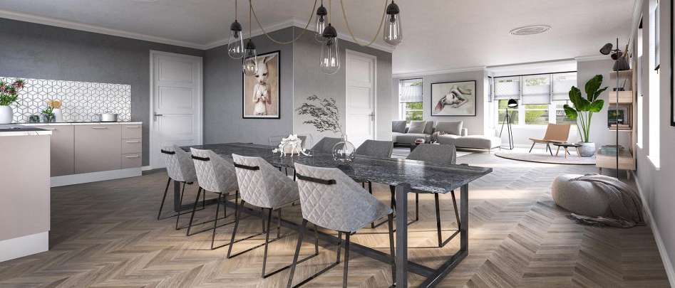 Interieur van de Jaren 30 Royaal met ruime woonkeuken en leefruimte