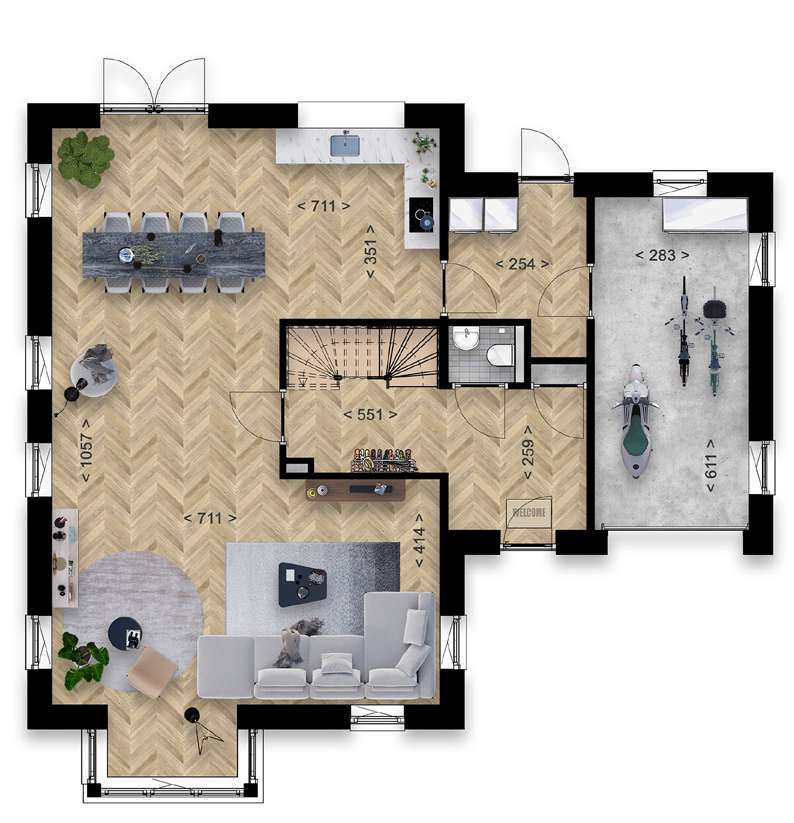 Plattegrond van de begane grond van de Jaren 30 Royaal woning